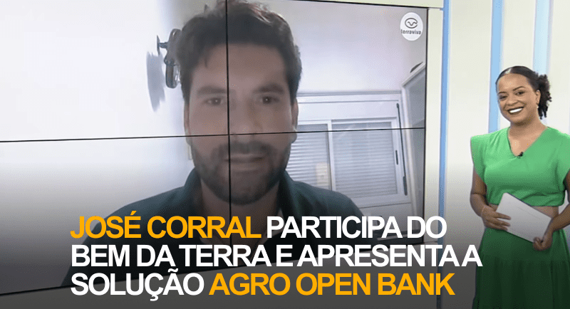 José Corral CEO da Creditares e Agro Open Bank, no telão em entrevista com Regina Dourado